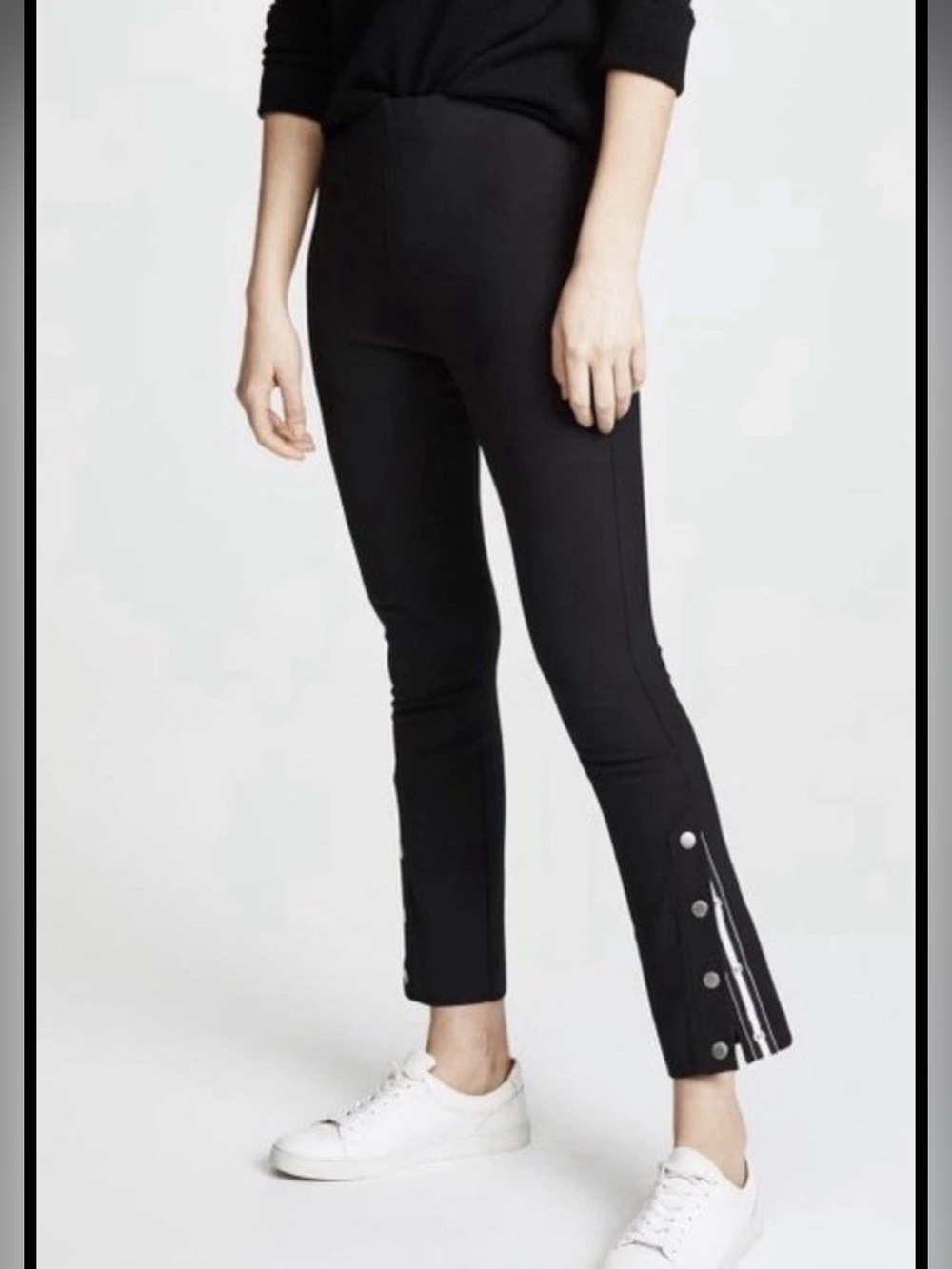 rag & bone Black High-Rise Track Pants with Side Snap Detail